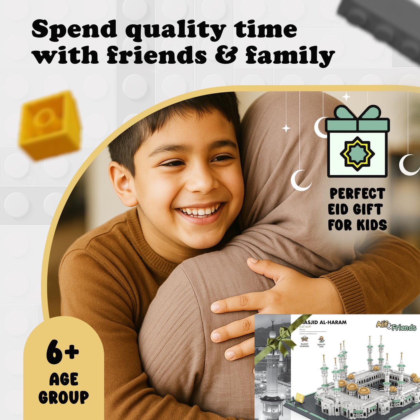 Alif and Friends Masjid Al Haram Building Blocks Set - 2000+ Pcs, Standard Size, White, Model 8210, Perfect Eid Gifts for Kids