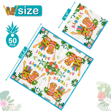 Wernnsai 50Pcs Hawaiian Luau Napkins - Tropical Tiki Themed Party Supplies Disposable Aloha Paper Napkins For Birthday Summer Pool Beach Party
