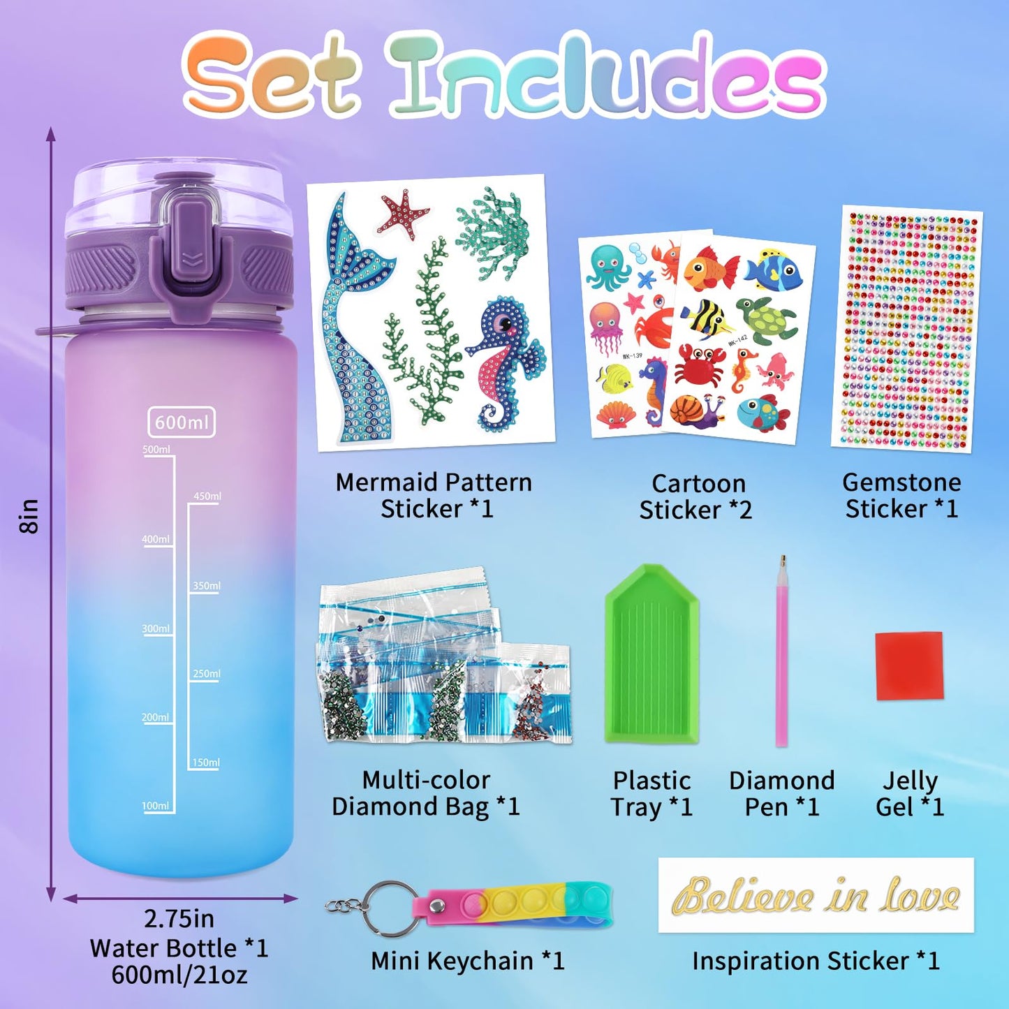 Perryhome Decorate Your Own Mermaid Water Bottle Kits For Girls, Mermaid Toys For Girls Age 4-10 Painting Crafts Kit, Fun Arts Kits 6-12 Year Old Toddler Girls Birthday Christmas Gifts Toys