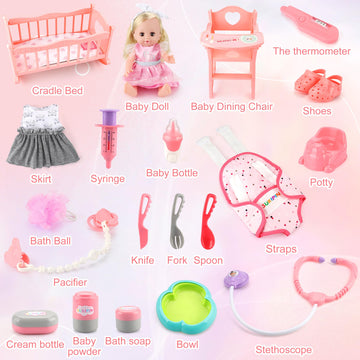 Sukipin Baby Doll Playsets For Girls, Baby Doll With Accessories Set For Girls 3-5, Baby Doll Set For 3 4 5 Year Old Girls Gifts