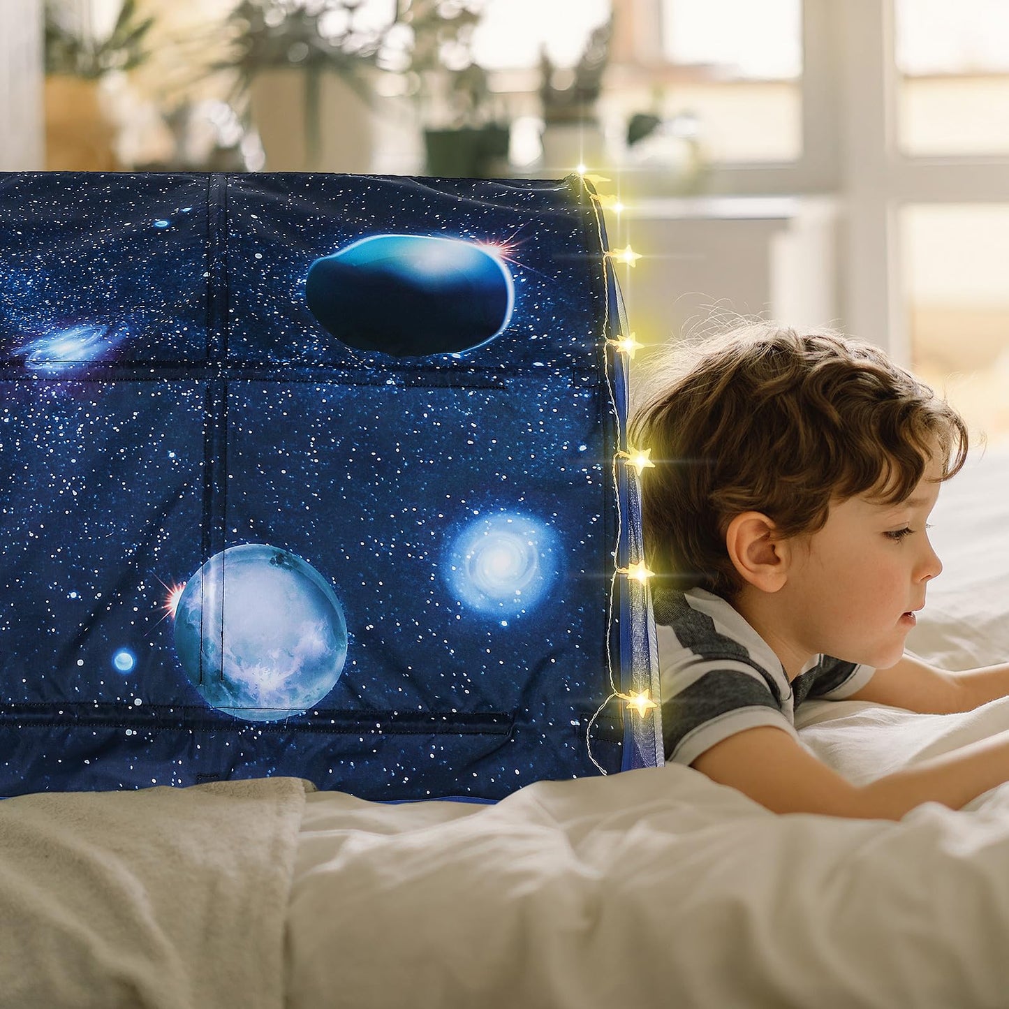 Wowangce Galaxy Bed Tent For Kids Large Kids Twin Tent Toddler Play Bed With Carry Bag Foldable With String Lights For Girls Boy