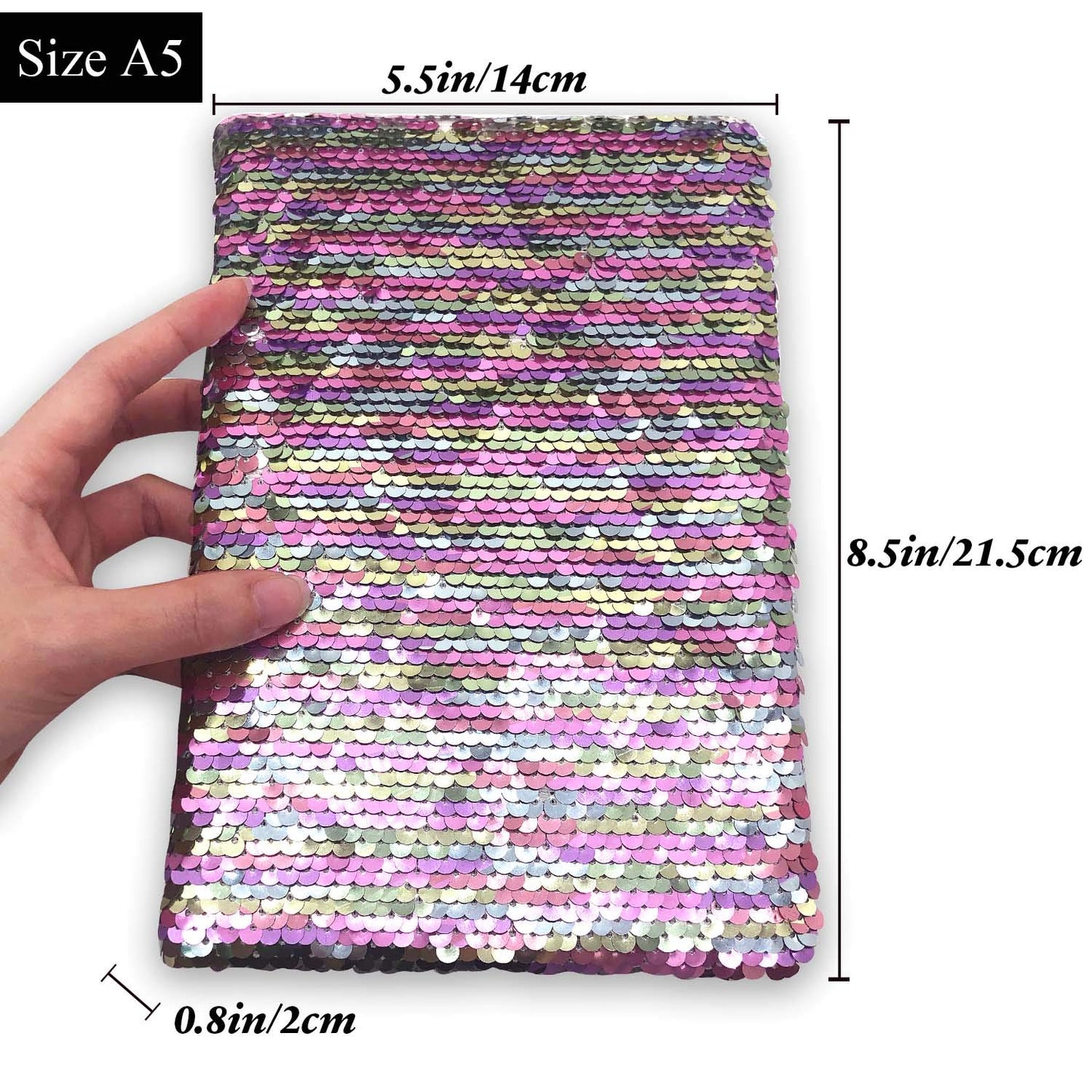 Sequin Girls Journal for Kids 8.5x5.5 160 Lined Pages Diary for Girls and Boys Reversible Flip Sequence Notebook for Teenage Pre School Writing Drawing Travel Gifts (Rainbow to Sliver)