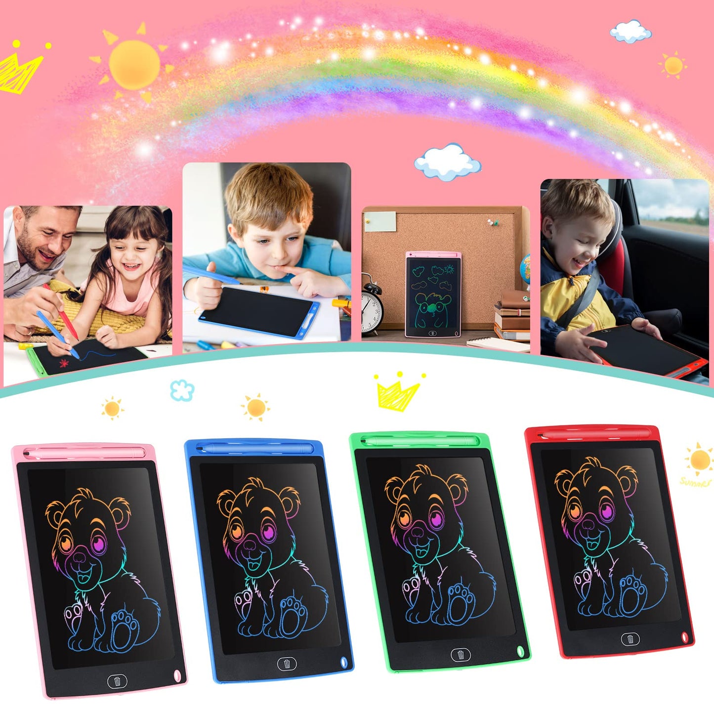 Zonon 4 Pcs Lcd Writing Tablet For Kids 8.5 Inch Doodle Board Drawing Tablet Toddler Toys Gifts Lcd Writing Board Electronic Erasable Reusable Colorful Screen Pad(Blue, Red, Green, Pink)