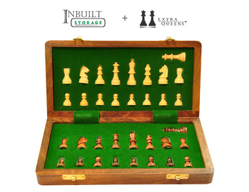 Palm Royal Handicrafts Wooden Handmade Foldable Magnetic Chess Board Set Wooden With Magnetic Pieces And Extra Queens For Kids A