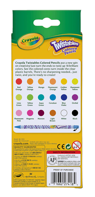 Crayola Twistables Colored Pencils, Assorted Colors 18 ea (20 packs)