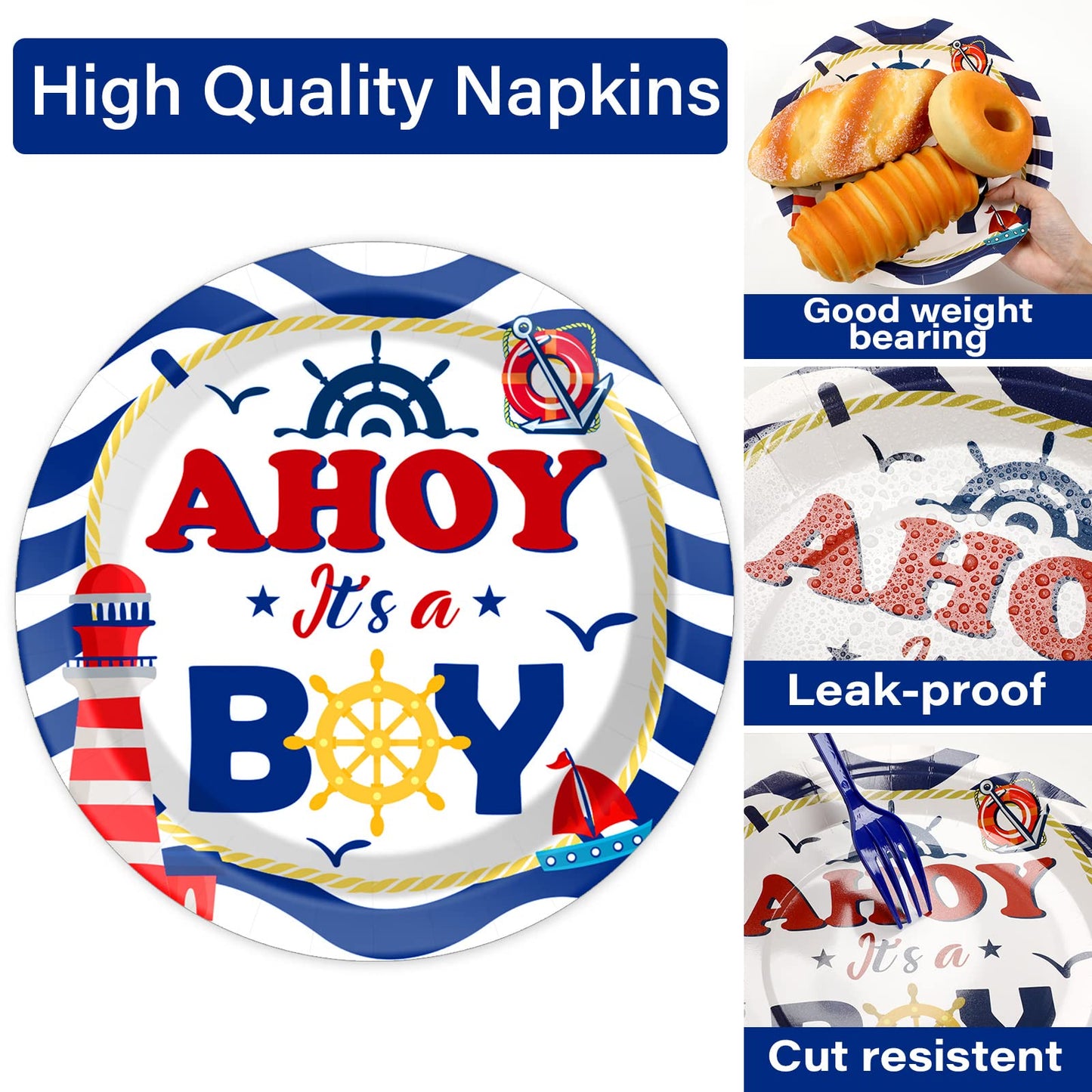 25 Guests Nautical It'S A Boy Baby Shower Party Supplies Decorations Ahoy Nautical Party Disposable Plates Napkins Tableware Din
