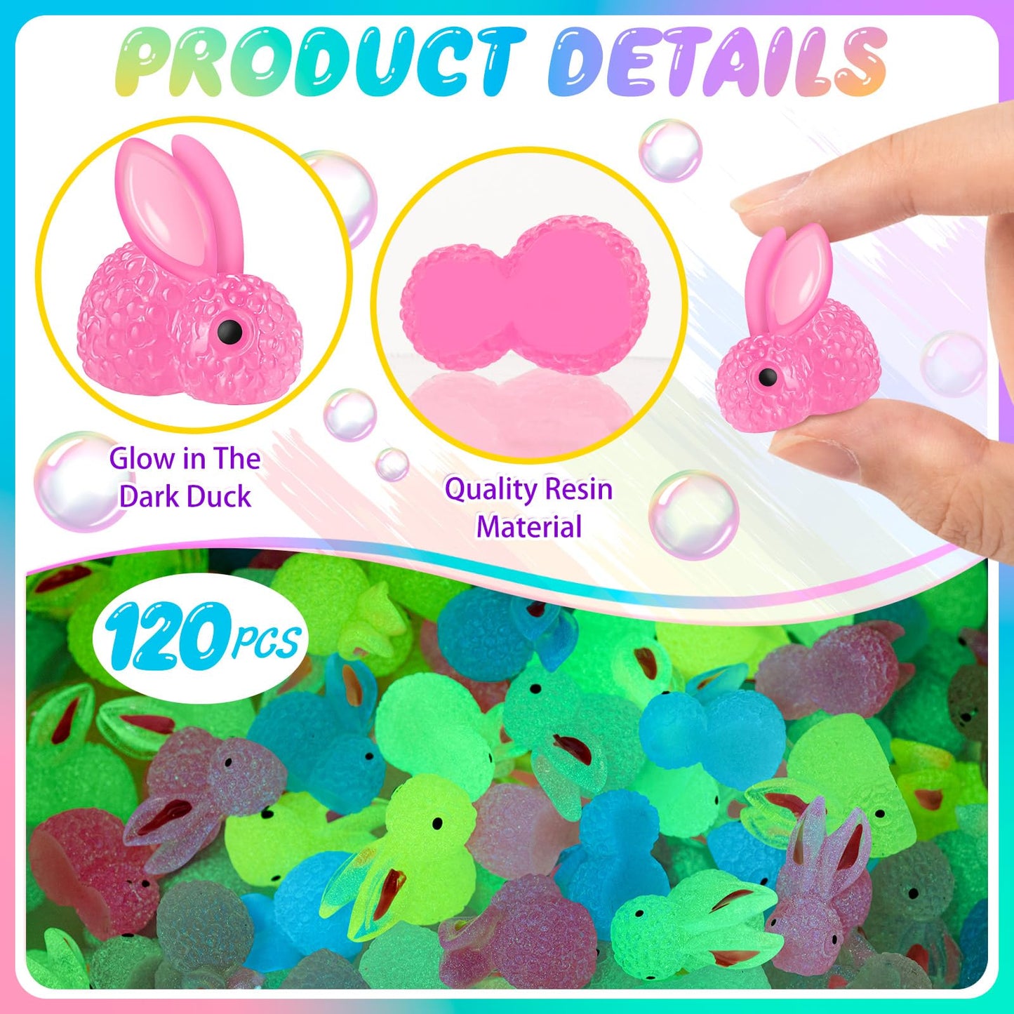 HFAYDZSW 120Pcs Luminous Mini Resin Bunny, Miniature Bunny Figurines, Glow in The Dark Tiny Rabbit Ornament for Garden Landscape