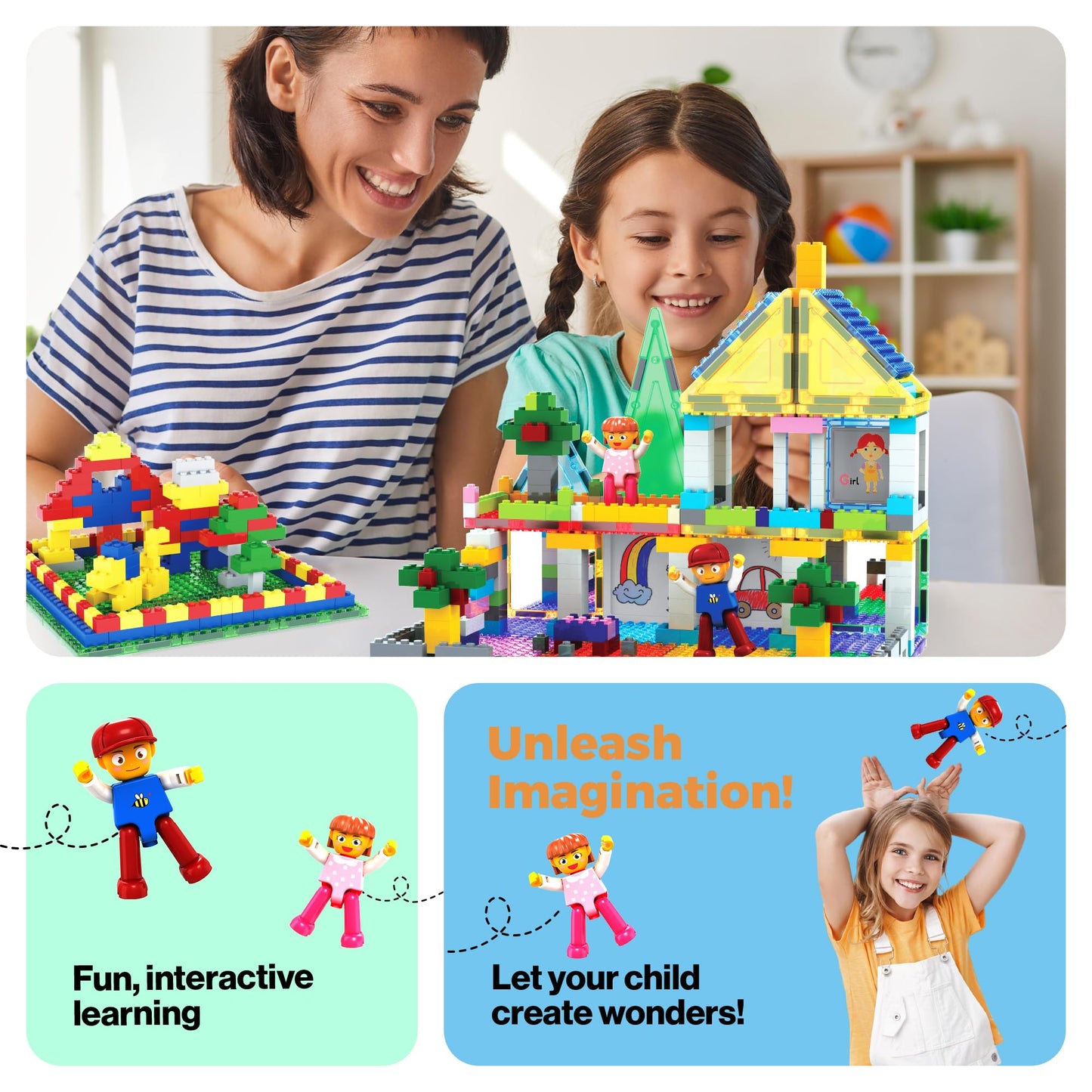 Picassotiles 585Pc Kids Activity Table With Magnetic Tiles And Bricks Stem Pretend Play Learning With Reversible Brick Whiteboar