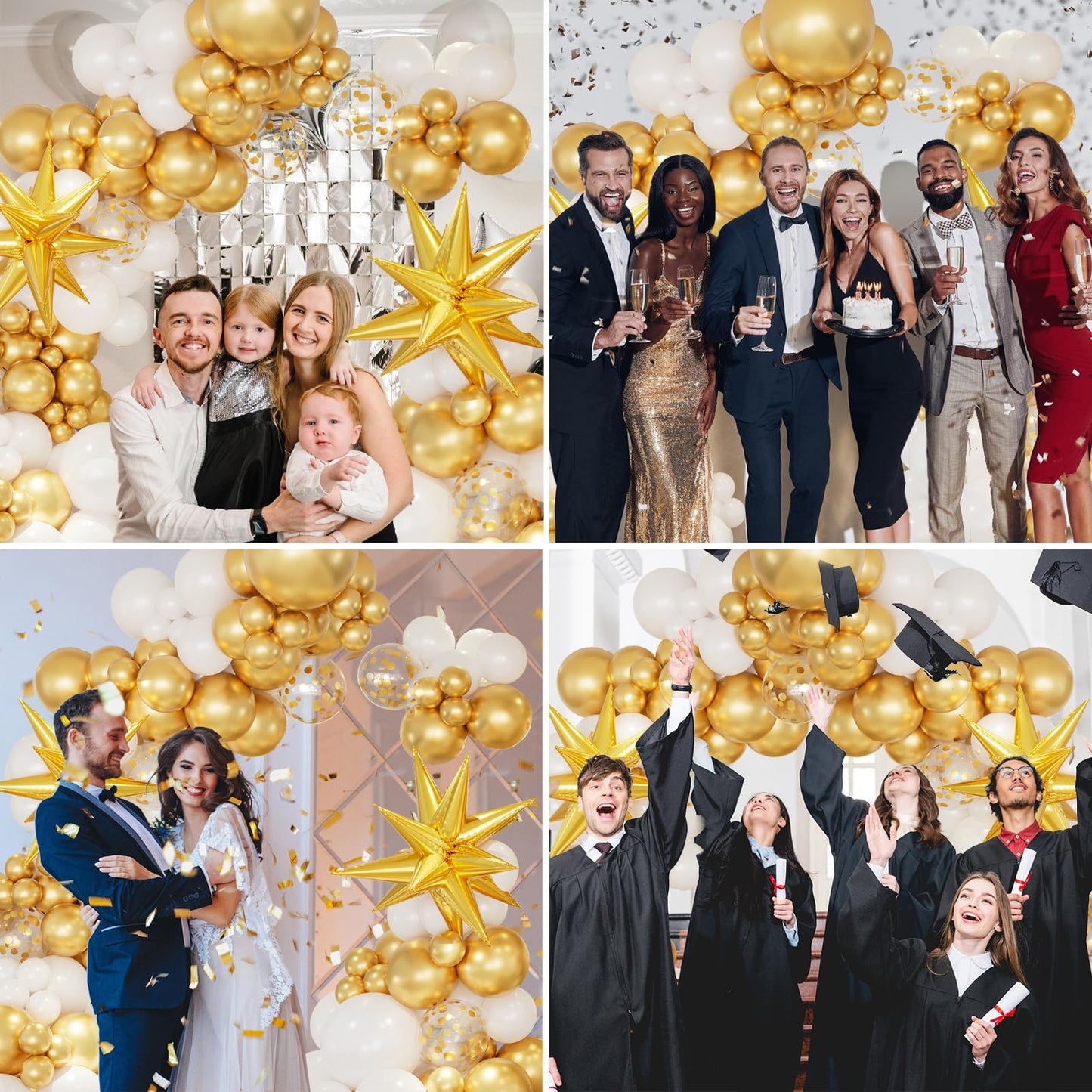 146Pcs White And Gold Balloons Garland Arch Kit With Gold Exploding Star Foil Balloons For Graduation Wedding Engagement New Yea