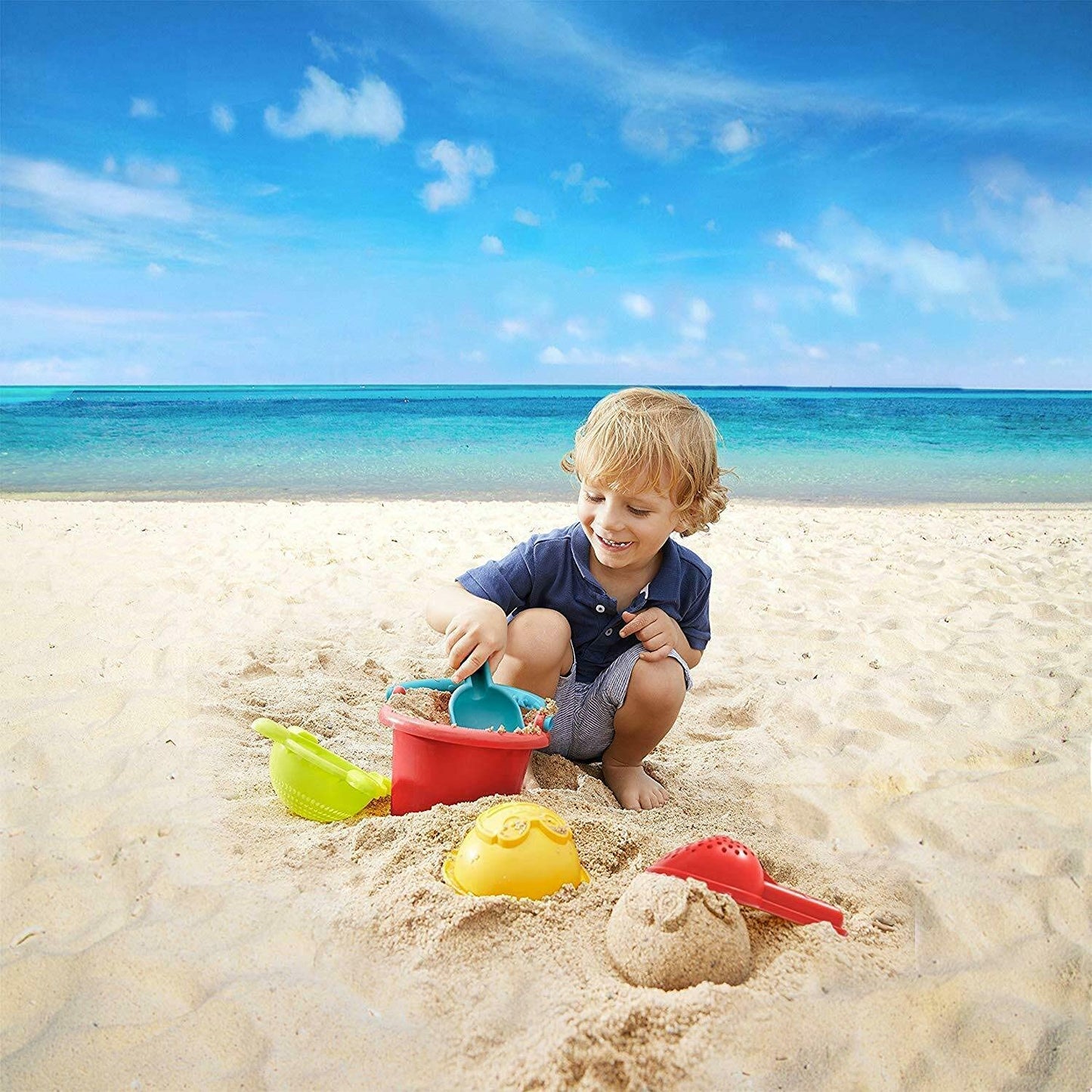 HABA Sand Toys Basic Set - 5 Piece Bundle with Plastic Pail, Sieve, Mold, Scoop and Sifting Shovel Sized just for Toddlers Ages