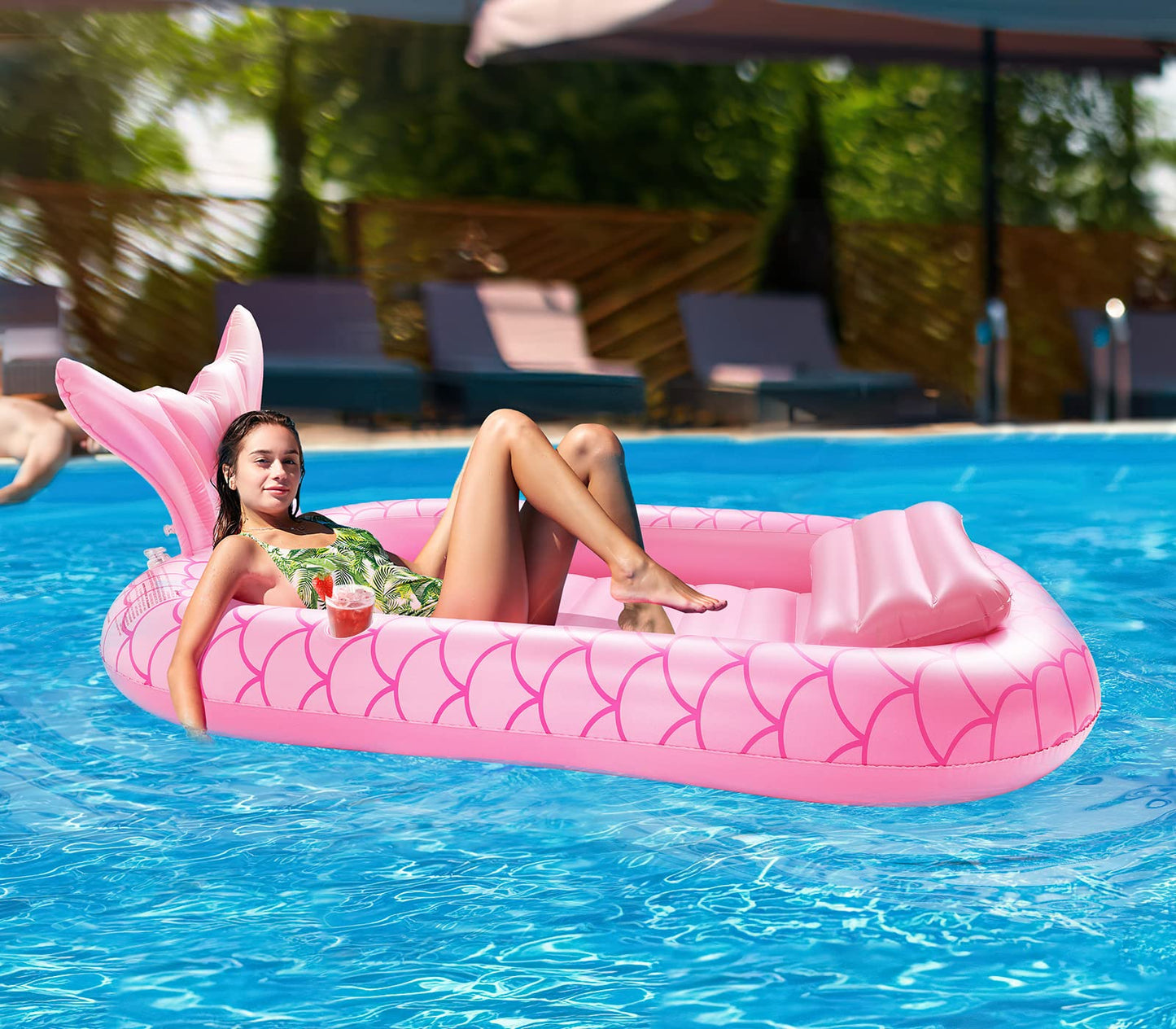 Heysplash Inflatable Tanning Pool Lounger Float, 72.8 * 49.2' Inflatable Ride-Ons Pool Rafts Swimming Pool Float, Summer Beach Party Swimming Floaty Bed Floatie Pool Toys