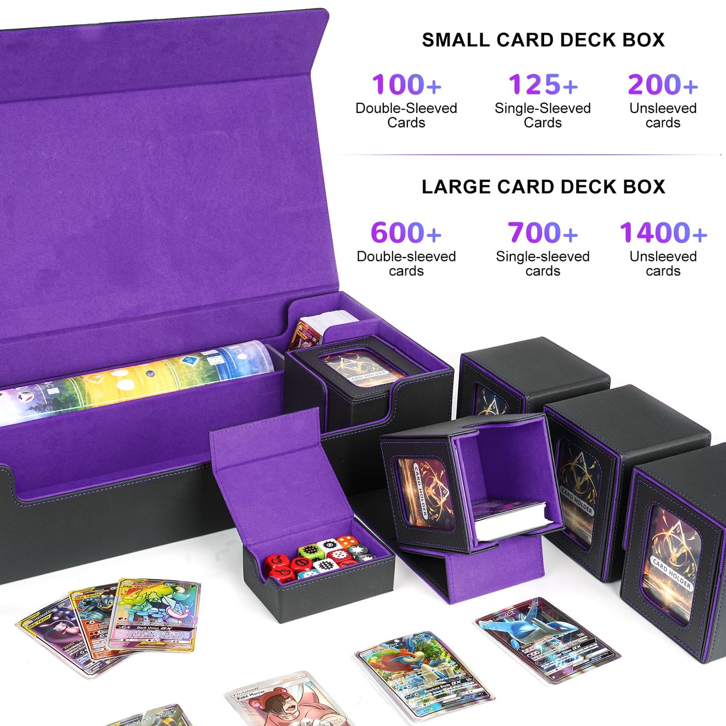 Card Deck Box For Mtg Commander, Large 6 In 1 Card Storage Display Case With 5Pcs Tcg Deck Boxes & Dice Tray, Holds 2400+ Unslee
