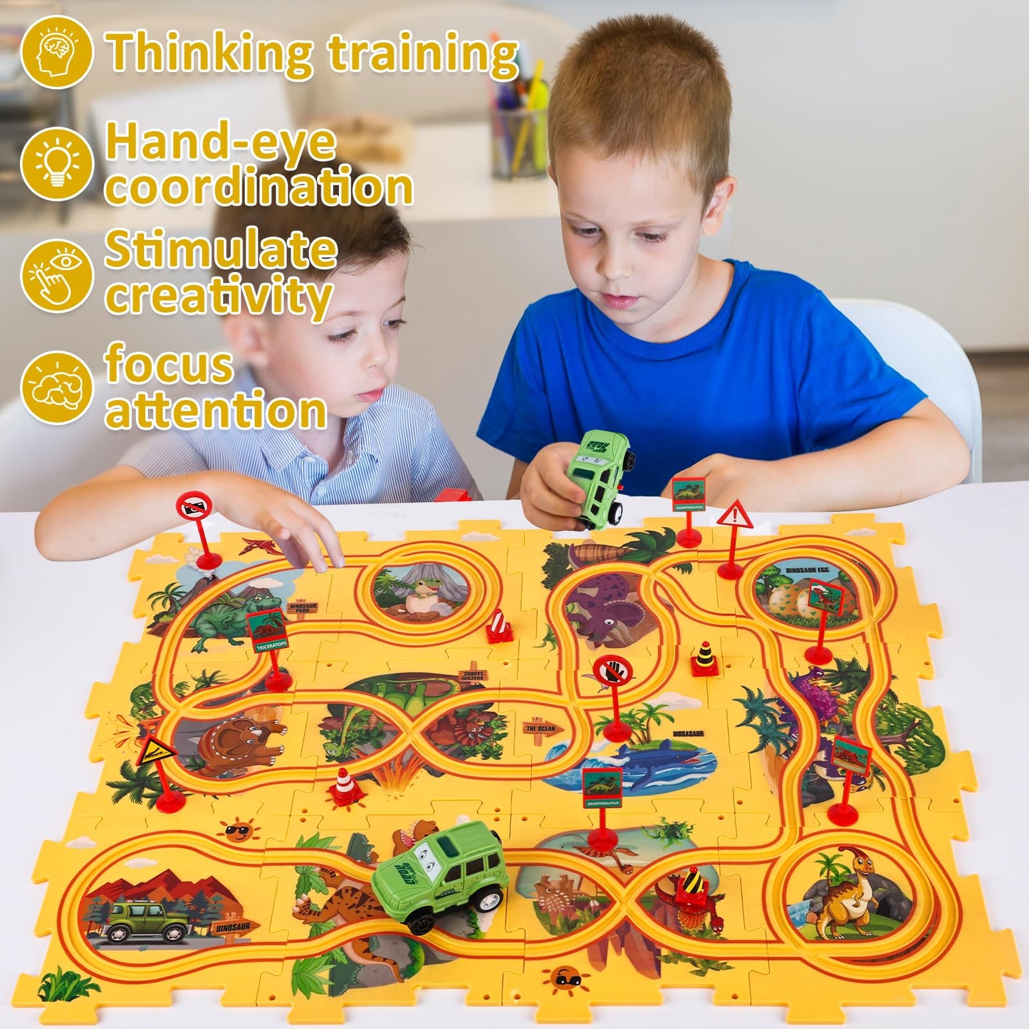 25Pcs Puzzle Racer Kids Car Track Set Dinosaur Themed Series, Puzzle Track Car Play Set, Rail Car Puzzle Track, Kids Car Track,