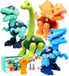 HAFUZIYN Take Apart Dinosaur Toys for Kids, 4 Pack with Electric Drill, STEM Construction, 4 Piece Assortment, Ages 3-8