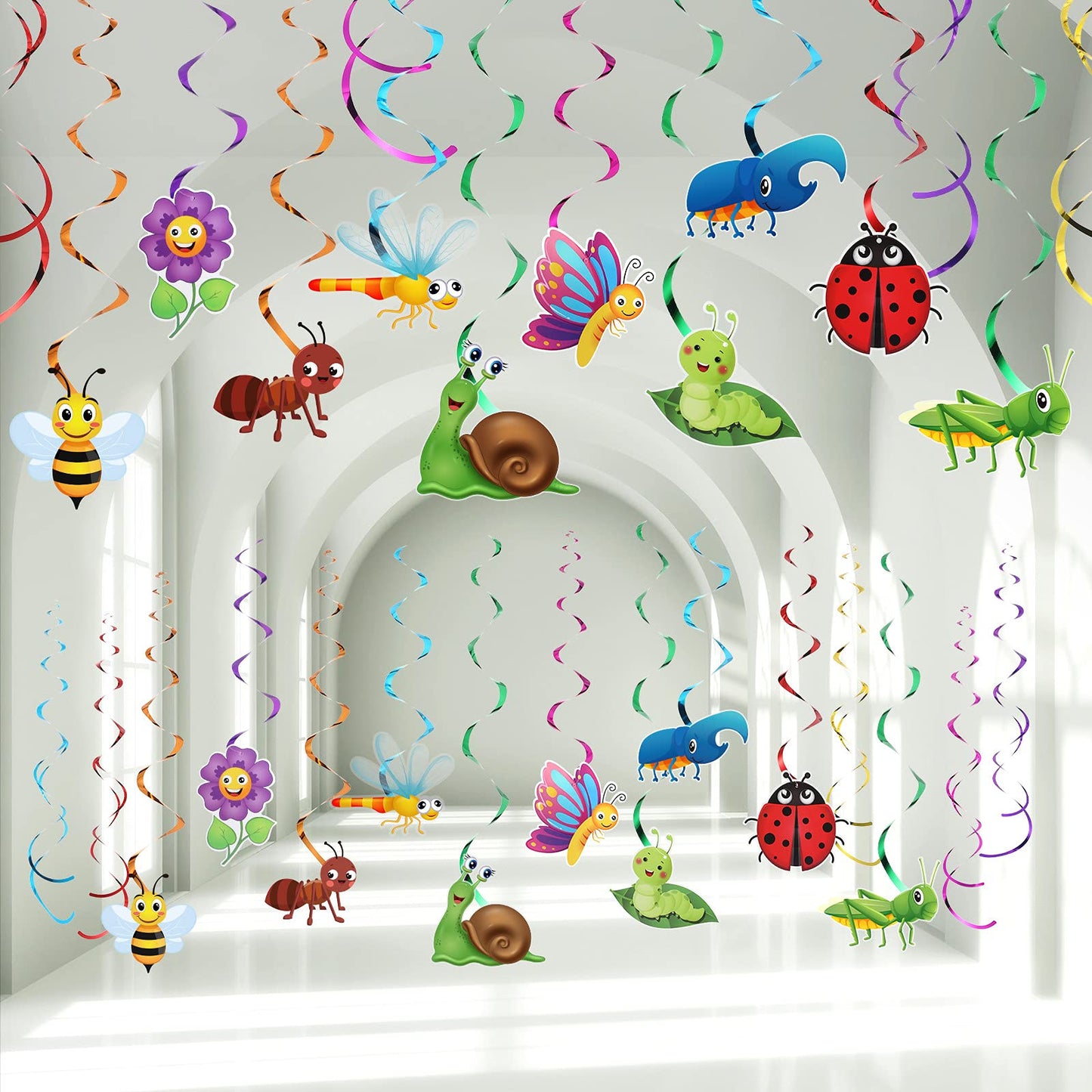 30 Pieces Spring Summer Insects Hanging Swirl Decorations, Butterfly Sunflower Bug Birthday Party Ceiling Decorations for Girls,