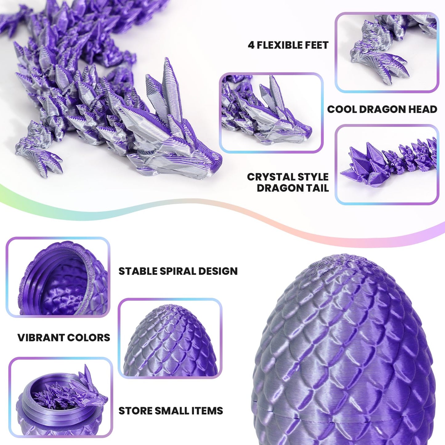 Yilcer 4Pcs Dragon Eggs With Dragon Inside Mini Dragon Eggs Set Mystery Dragon Egg Fidget Toy Articulated Dragon 3D Printed Anim