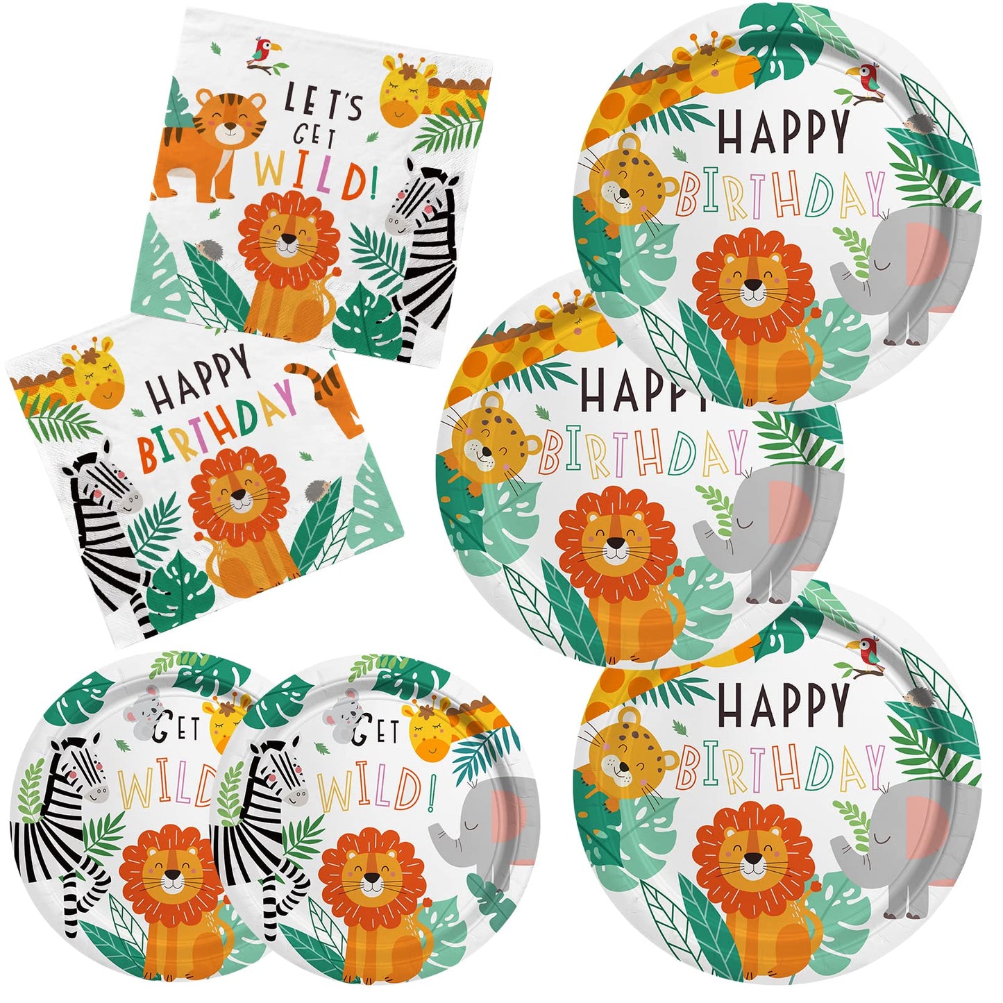 Gatherfun Safari Birthday Party Supplies Jungle Disposable Paper Plates Napkins For Safari Jungle Theme Birthday Decorations, Se