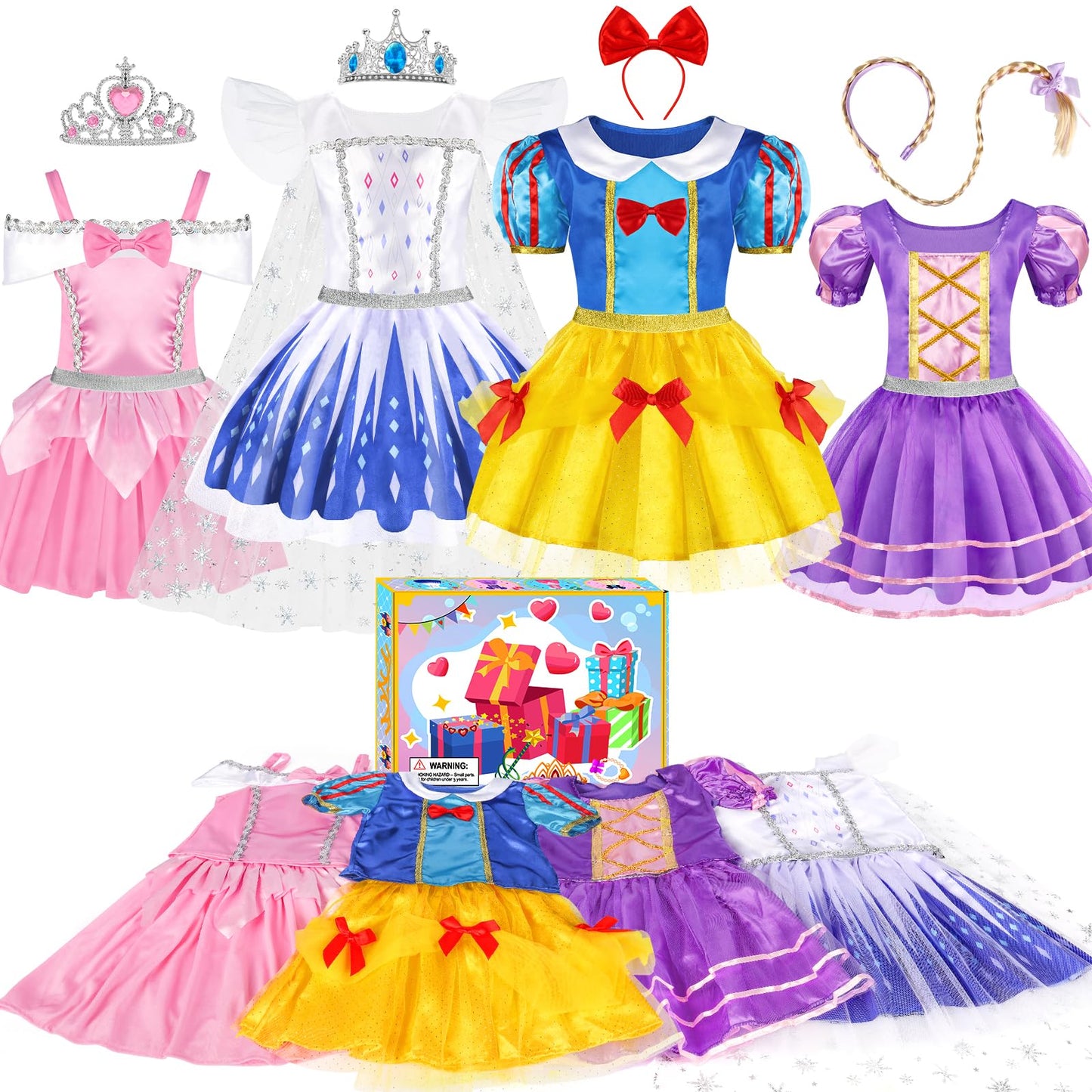 Eulrgaus Princess Dress Up, Girls Dress Up Clothes, Role Play Princess Costume Gift Set With Princess Dresses And Princess Toys,