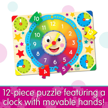 The Learning Journey: Lift & Learn Clock Puzzle - Lifted Clock Puzzles For Kids - Preschool Toys & Activities For Children Ages 3-6 Years (12 Pieces)