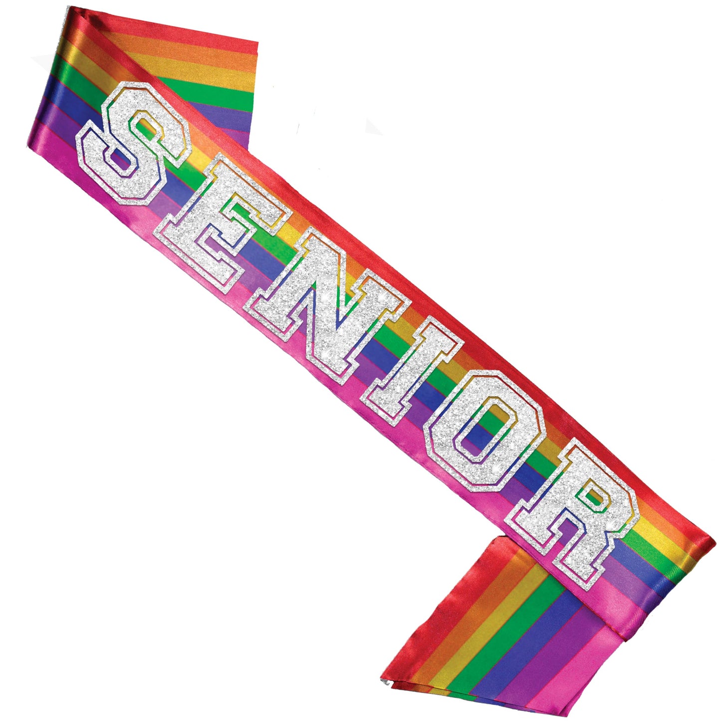 Rhinestonesash Senior Sash Rainbow - Silver Sparkle Senior Rainbow Premium Grade Satin Sash - Gay Pride Graduation Gift - Rainbo