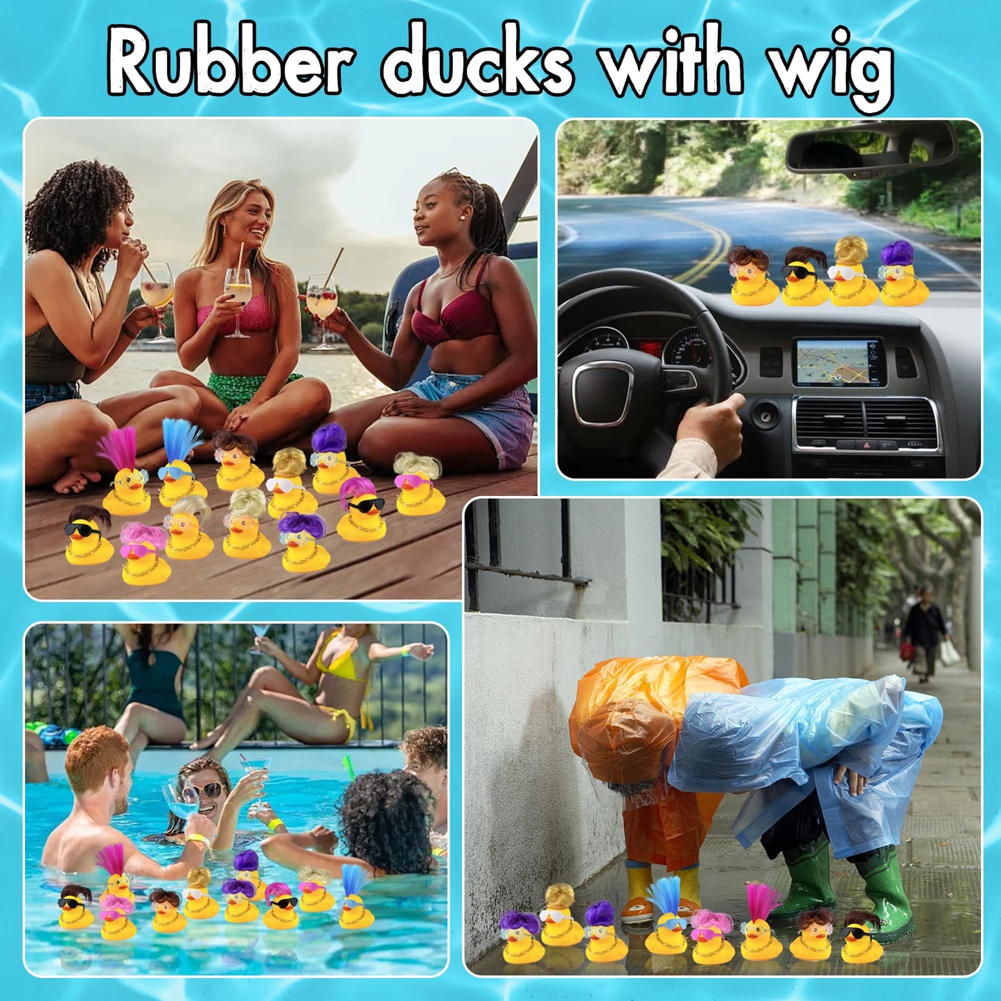 Havagdtm 16 Set Mini Duck With Wig Necklace And Sunglasses For Birthday Baby Shower Party Favor Decorations