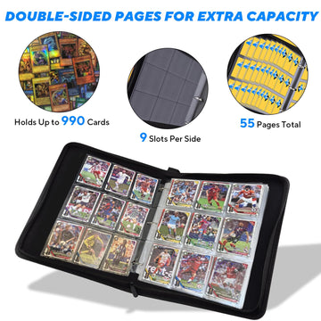 ULLTOON Portable 9-Pocket Trading Card Binder Holds 990 Cards with 55 Removable Double-Sided Sleeves Baseball Card Binder Card Storage Organizer Album for Boys Girls Sports & Game Cards