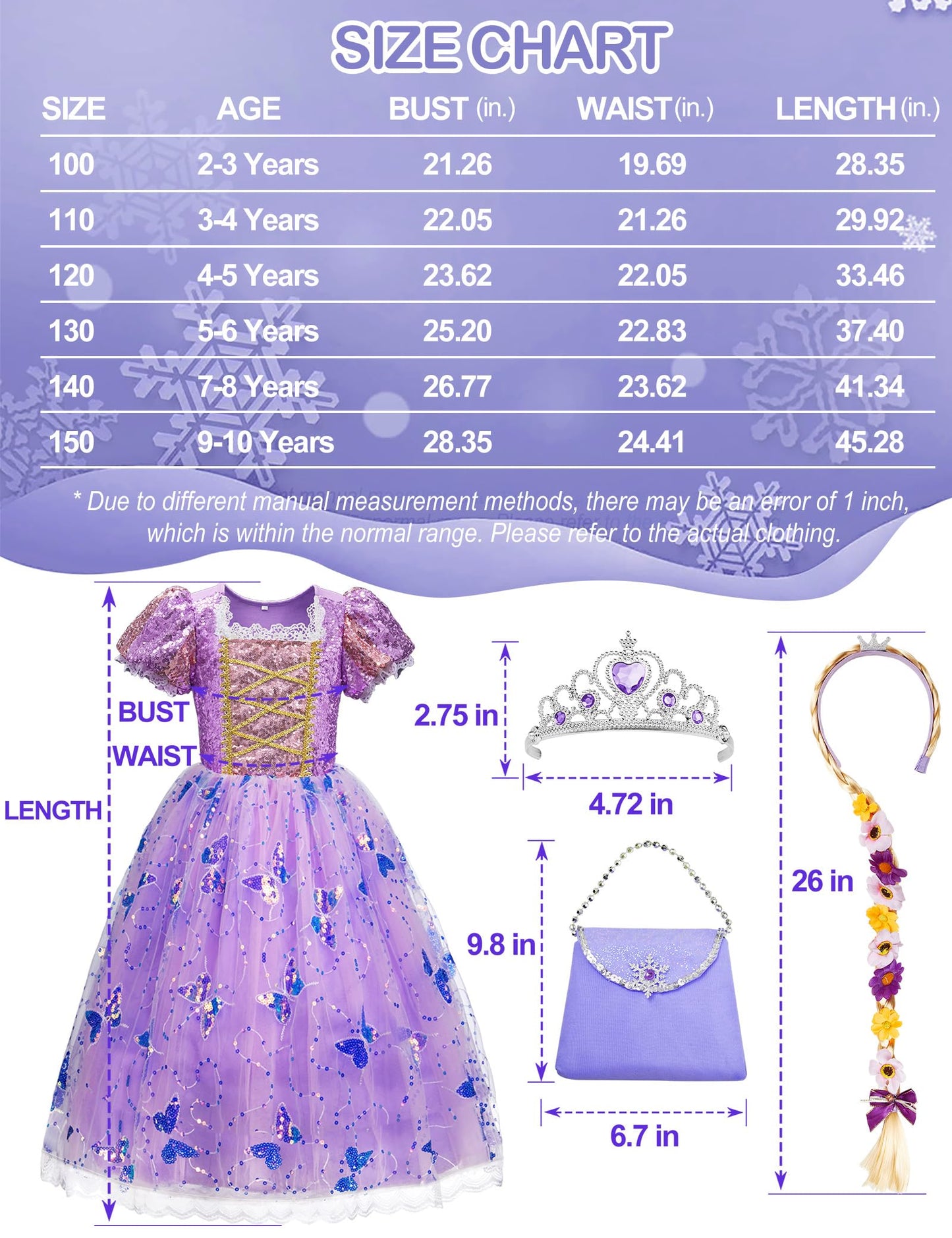 Davvew Princess Dresses For Girls,Light Up Princess Costume For Christmas, Halloween, Birthday Gifts For Age 3-8 Year Old