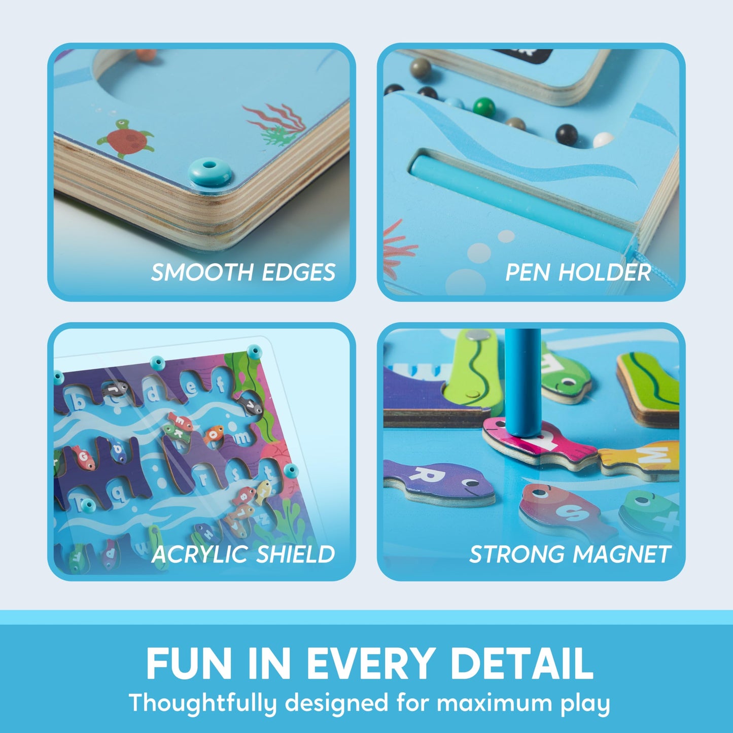 Montessori Wooden Magnetic Maze Board, Ocean-Themed Double-Sided Toy For Letter, Color, And Number Matching, Educational Christm