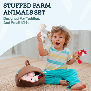 PixieCrush Plush Barn with Farm Animals - Set of 5 - Soft Textiles - Includes 4 Stuffed Farm Animals - Sheep Pig Cow Chicken - F