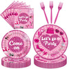 EUOYUFO 96PCS Let s Go Party Plates and Napkins Party Supplies Hot Pink Girls Party Decorations Baribe Themed Disposable Paper