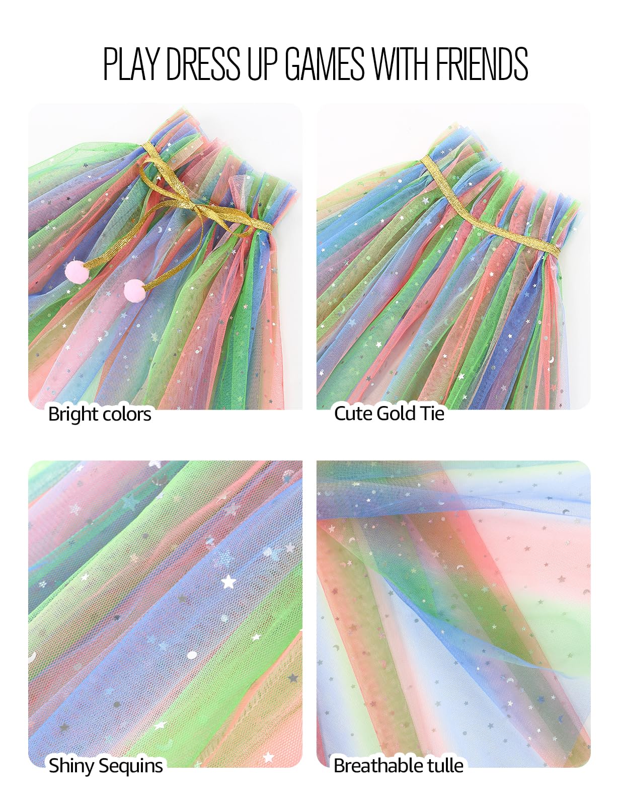 Sabbenia Princess Cape Set For Little Girl Dress Up,11Pcs Princess Cape Cosplay Christmas Halloween Birthday Gift 3-8Y (Rainbow)