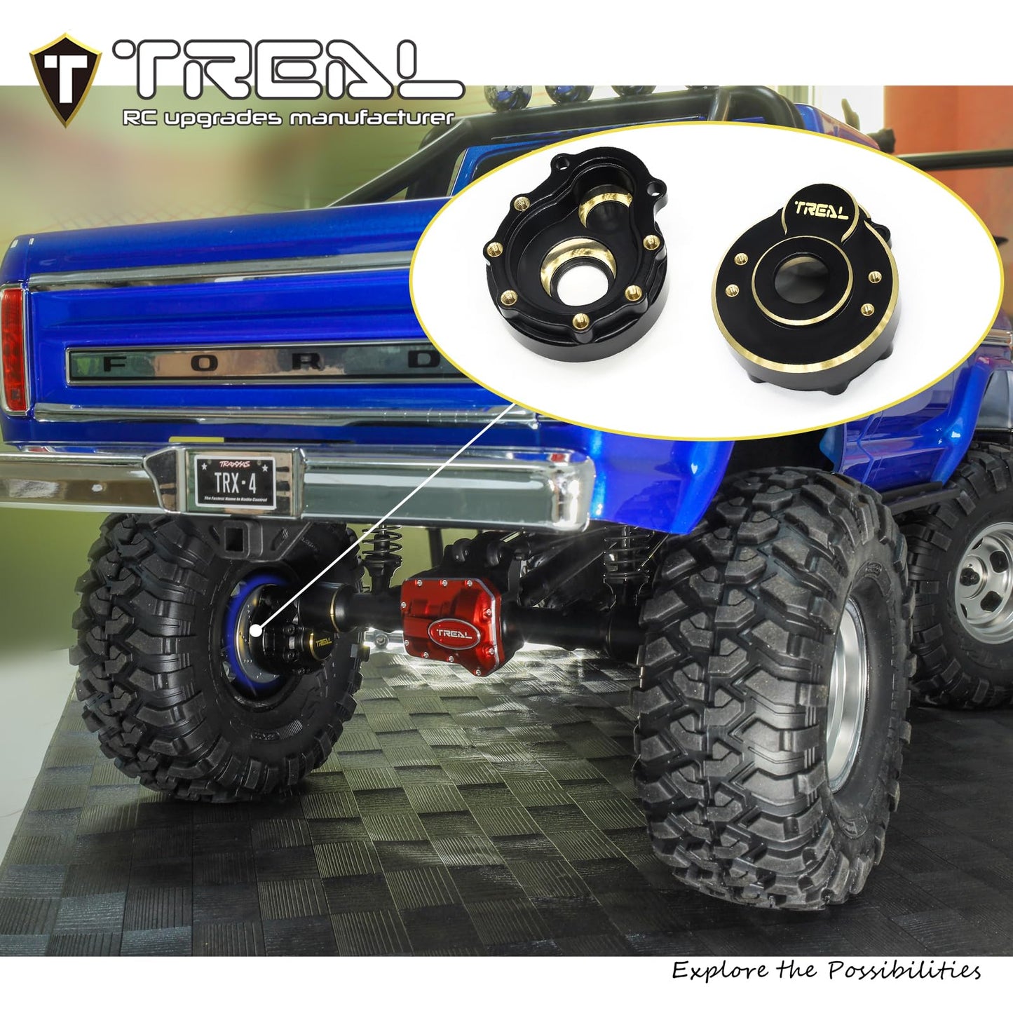 Treal Brass Outer Portal Covers 42G/Pc Heavy Weight Compatible With Trx-4/Trx-6 Black