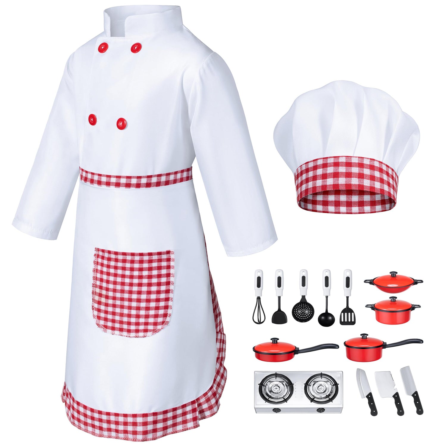 Kids Chef Costume For Boys Girls Kitchen Cooking Party Cosplay 4-5T Red