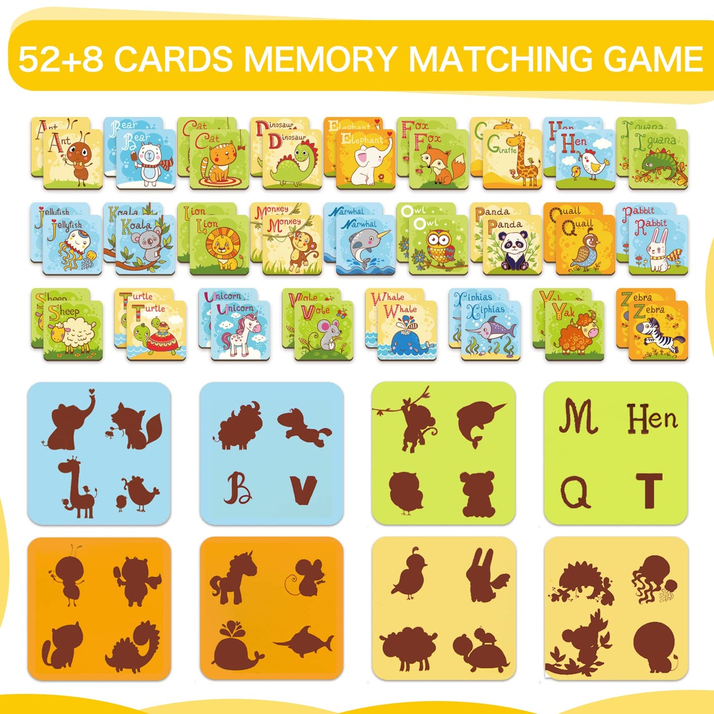 Aluabi Animal Letter Memory Game Abc Learning For Toddlers, Fun Matching Game, Educational Toys For Kids, Preschool Learning Toys And Alphabet Flash Cards For Boys & Girls Age 4 To 8