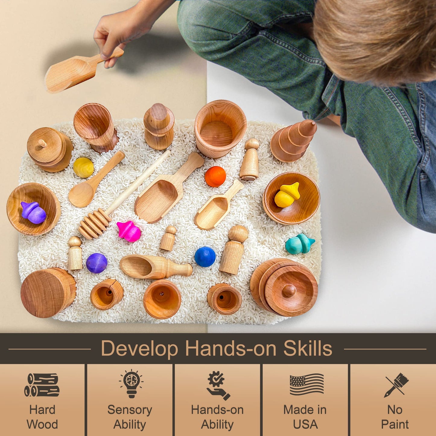 30 Piece Wooden Tool Sets For Sensory Bins, Wooden Sensory Tool Sets 30 Piece Set