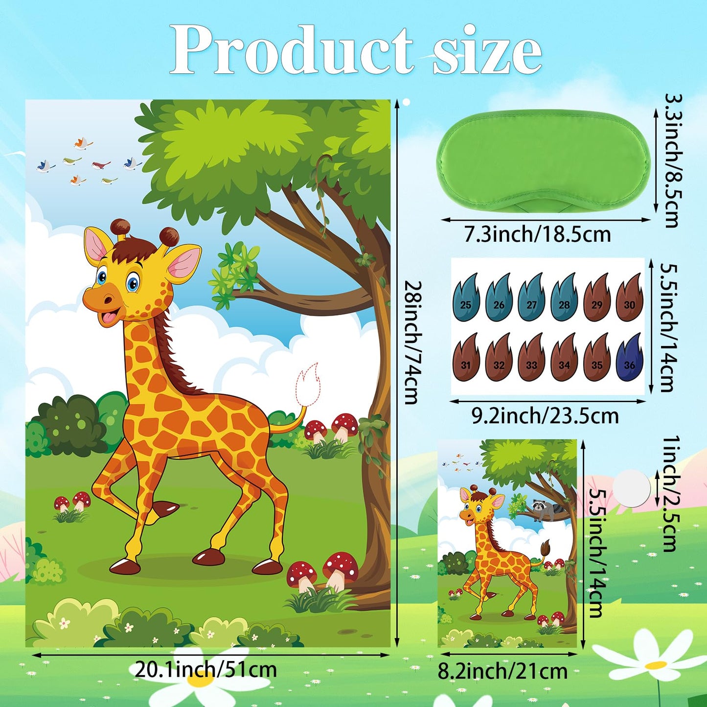 Hxezoc Pin The Tail On The Giraffe With 56 Pcs Tails Stickers, Large Giraffe Party Games Poster For Kids Animal Birthday Party School Classroom Carnival Party Supplies