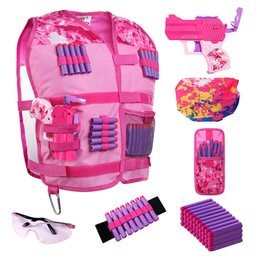 Hely Cancy Girls Tactical Vest Kit - Medium Pink Blaster Compatible with Nerf Rebelle N-Strike, Model NF-V12, Durable Plastic