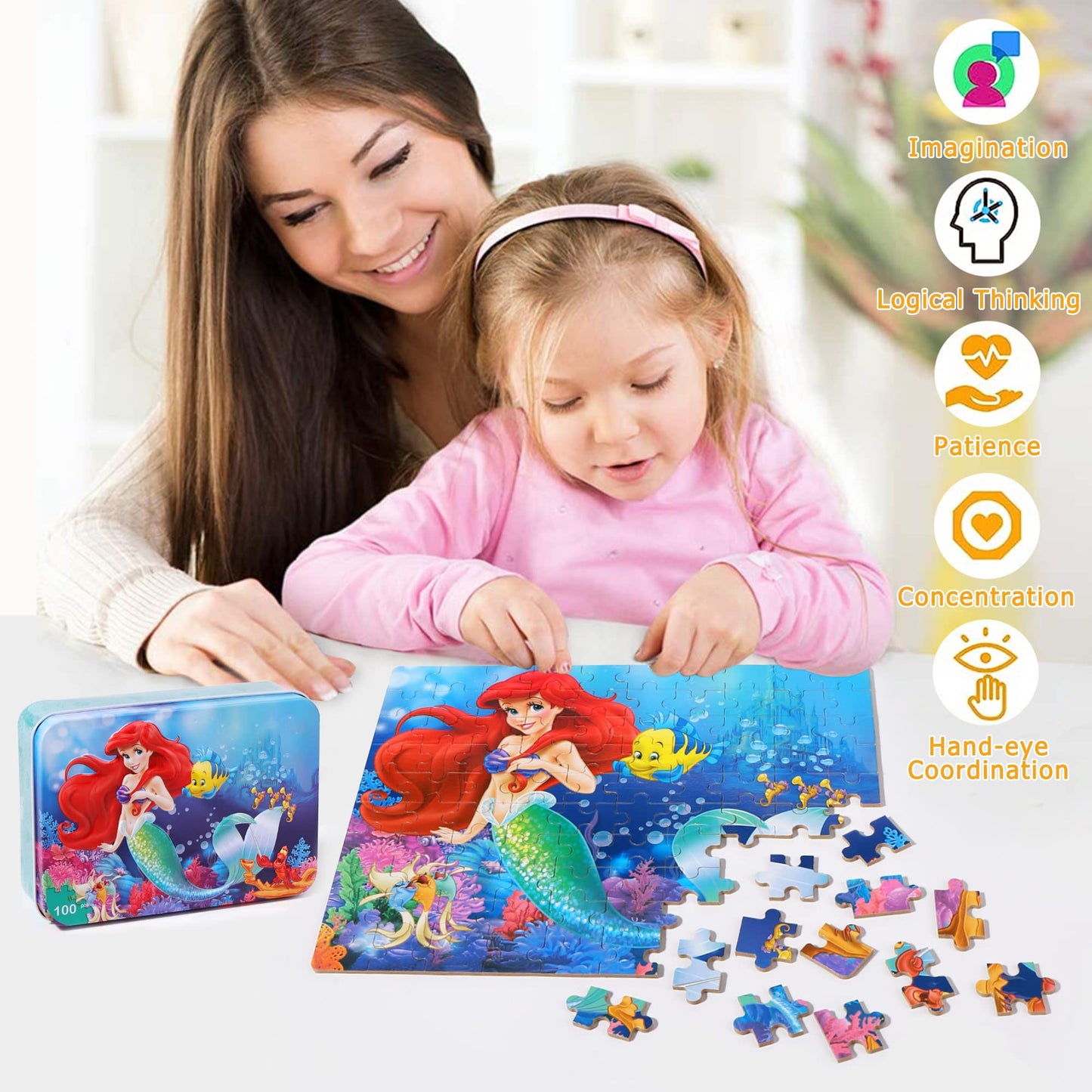 Lelemon Pretty Puzzles For Kids Ages 4-8, 60 Piece Snowmen Puzzles For Kids Ages 3-5,Children Jigsaw Puzzles Kids Puzzles In A Metal Box,Educational Learning Puzzle Toys For Girls And Boys