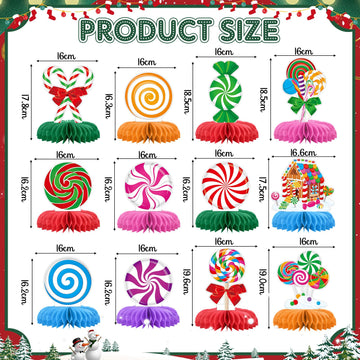 Chrisfall 12 Pack Christmas Candy Table Centerpieces, Honeycomb Holiday Party Decorations, Easy 3D Assembly, Table Toppers for X