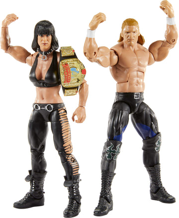 WWE advanced Collection 2-Pack: Triple H & Chyna 6-in Action Figures with 2 Sets of Swappable Hands & Superstar Accessories; Ages 8 Years Old & Up