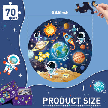 Round Jigsaw Puzzles,Floor Puzzle For Kids,Large 70 Piece Puzzle For Toddler Ages 3-5,Preschool Learning Educational Toy Christmas Birthday Gift For 4-8 Years Old Boy Girl (Solar)