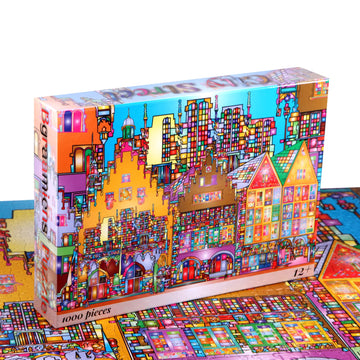 Bgraamiens Puzzle-City Street-1000 Pieces Creative Colorful City Street View Jigsaw Puzzle Color Challenge Puzzle