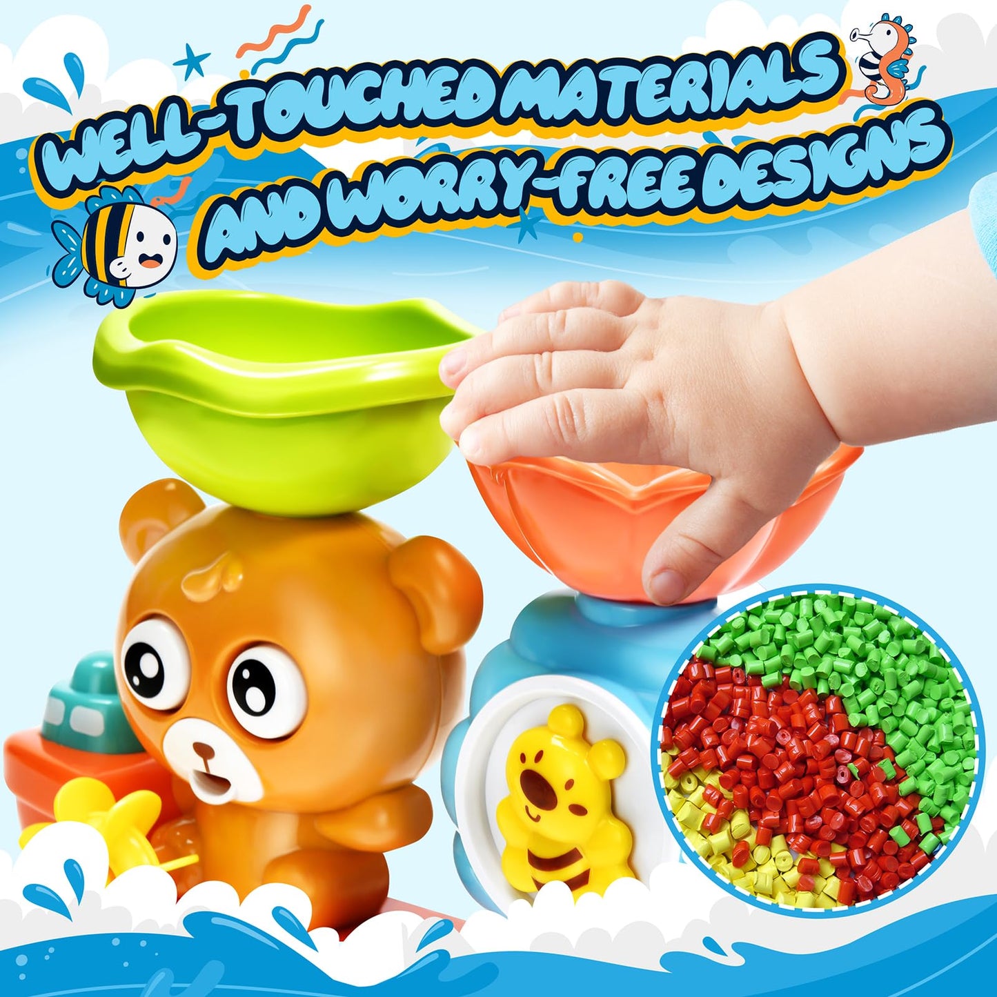 Baby Bath Toys For Kids Ages 1-3 Toddler Bath Toy Bear Bathtub Toys For Babies 12 Months Boys Girls Infant Water Tub Toys 1 2 3 Year Olds Preschool Learning Gift