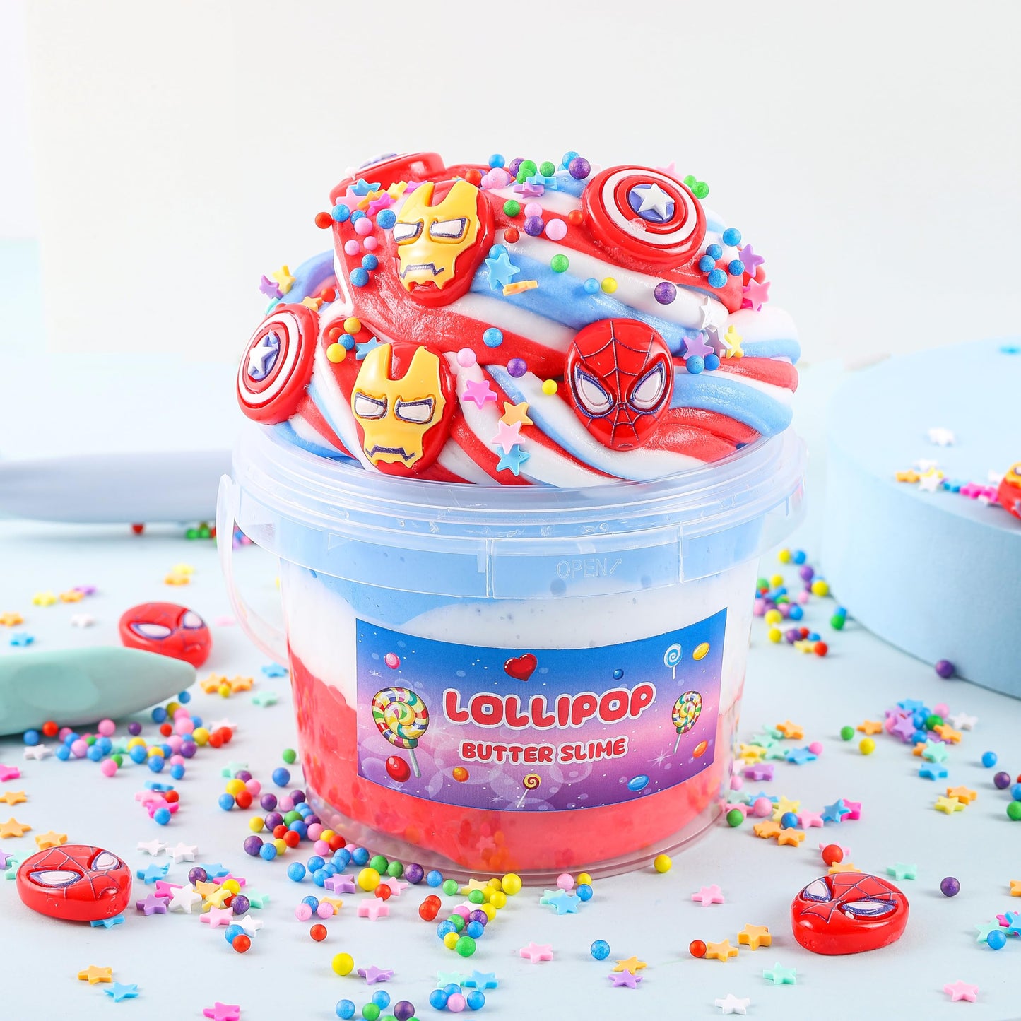 Big Bucket Premade Tri-Colored Red White And Blue Butter Slime, Non Sticky, Super Soft Sludge Toy, Birthday Gifts And Party Favo