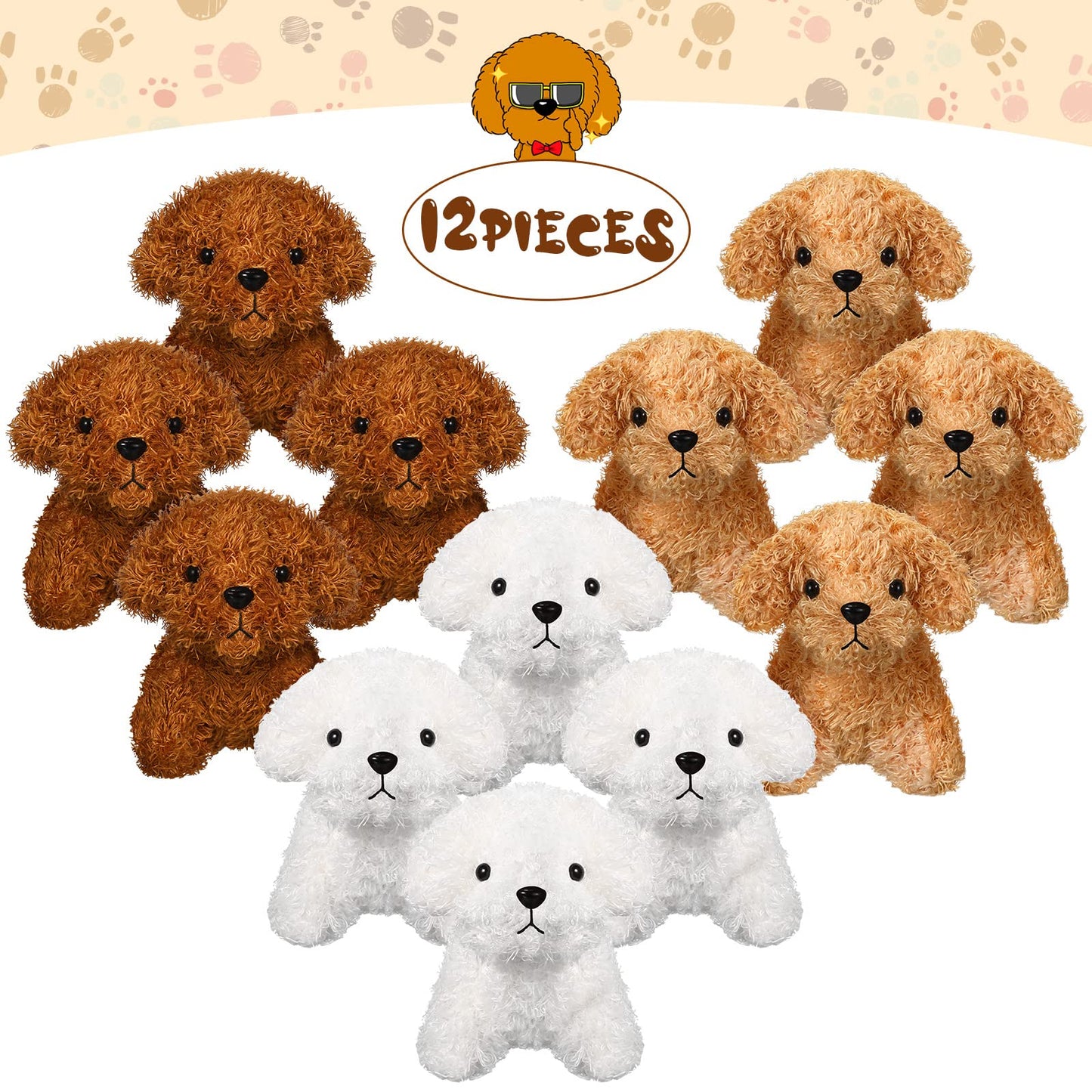 Skylety 12 Pcs 5'' Mini Dogs Stuffed Bulk Animal Puppy Party Favor Cute Soft Plush Dog Toy Valentines Gift For Kids Classroom(Ad