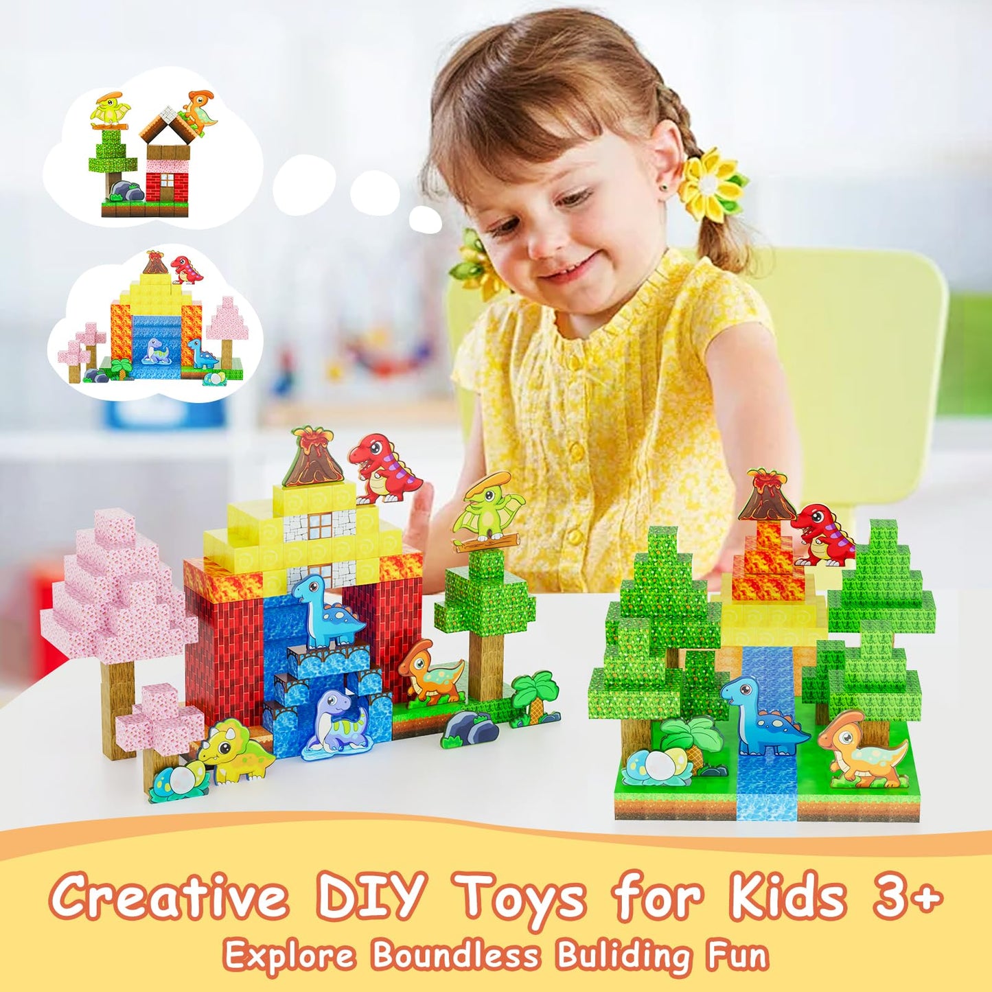 Magnetic Blocks - 110Pcs Dinosaur Toys Magnetic Cubes For Kids, Magnetic Building Blocks For Kids Ages 4-8 8-12, Magnet Blocks C