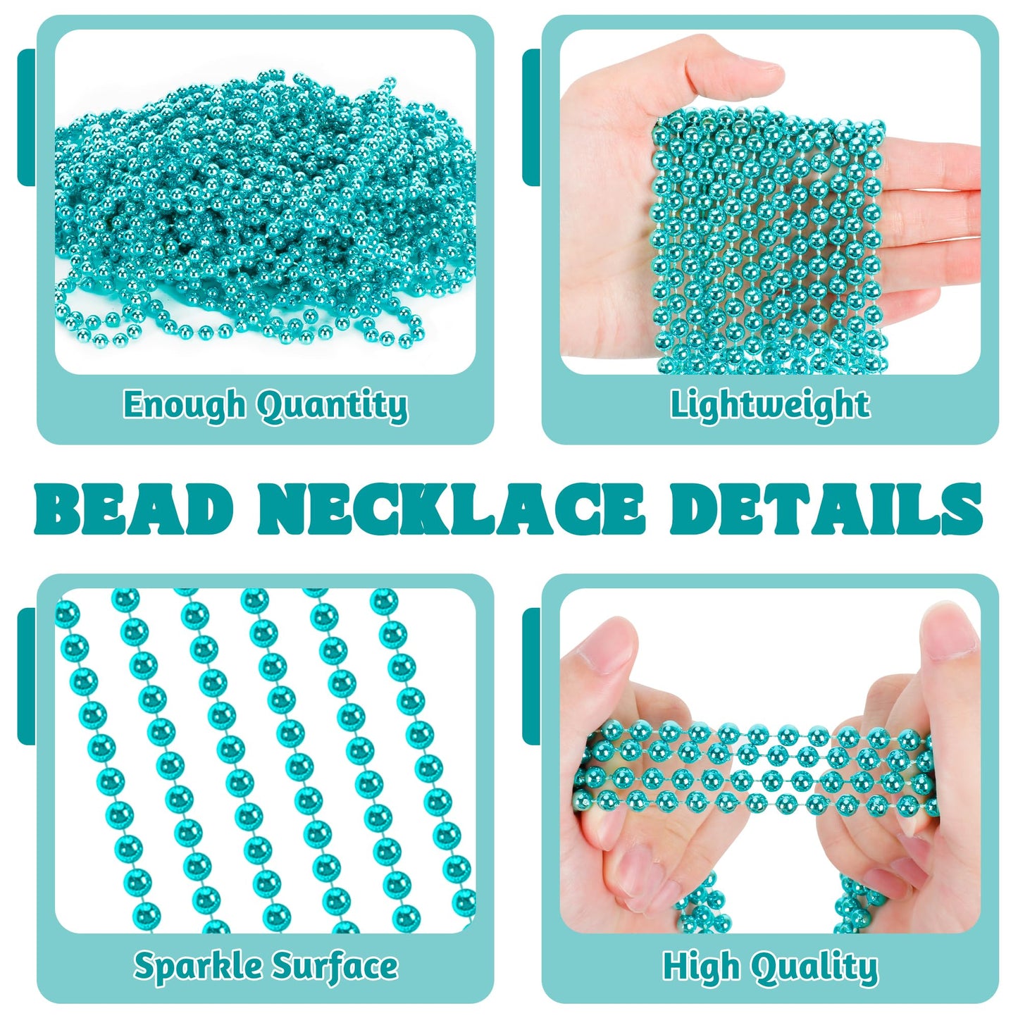 100 PCS Lakeblue Beads Necklaces, 33'' Round Beads Bulk, Mardi Gras Parade Accessories, Costume Necklaces for Parade Throws Acce