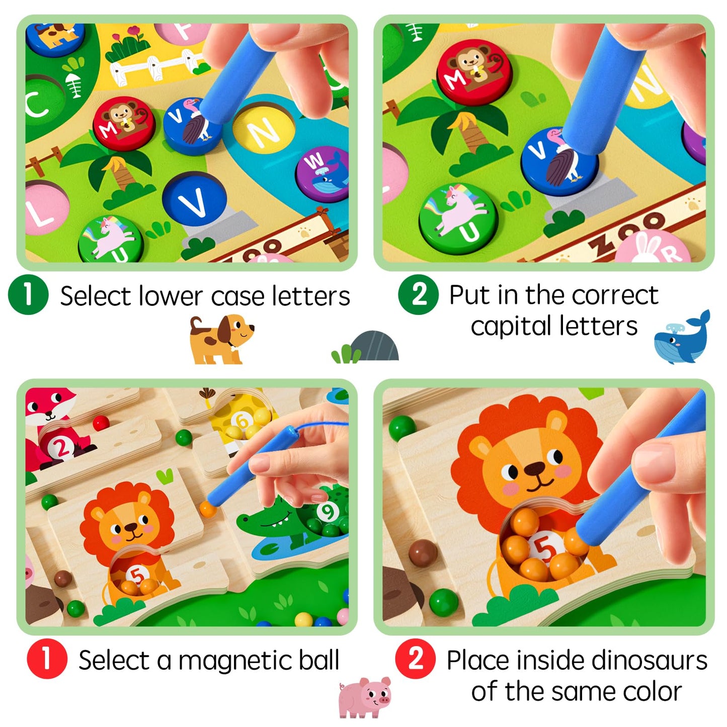 Rifamee 2 In 1 Magnetic Color And Number Maze Magnet Alphabet Counting Zoo Double Sided Board Wood Puzzle Fine Motor Skills Mont