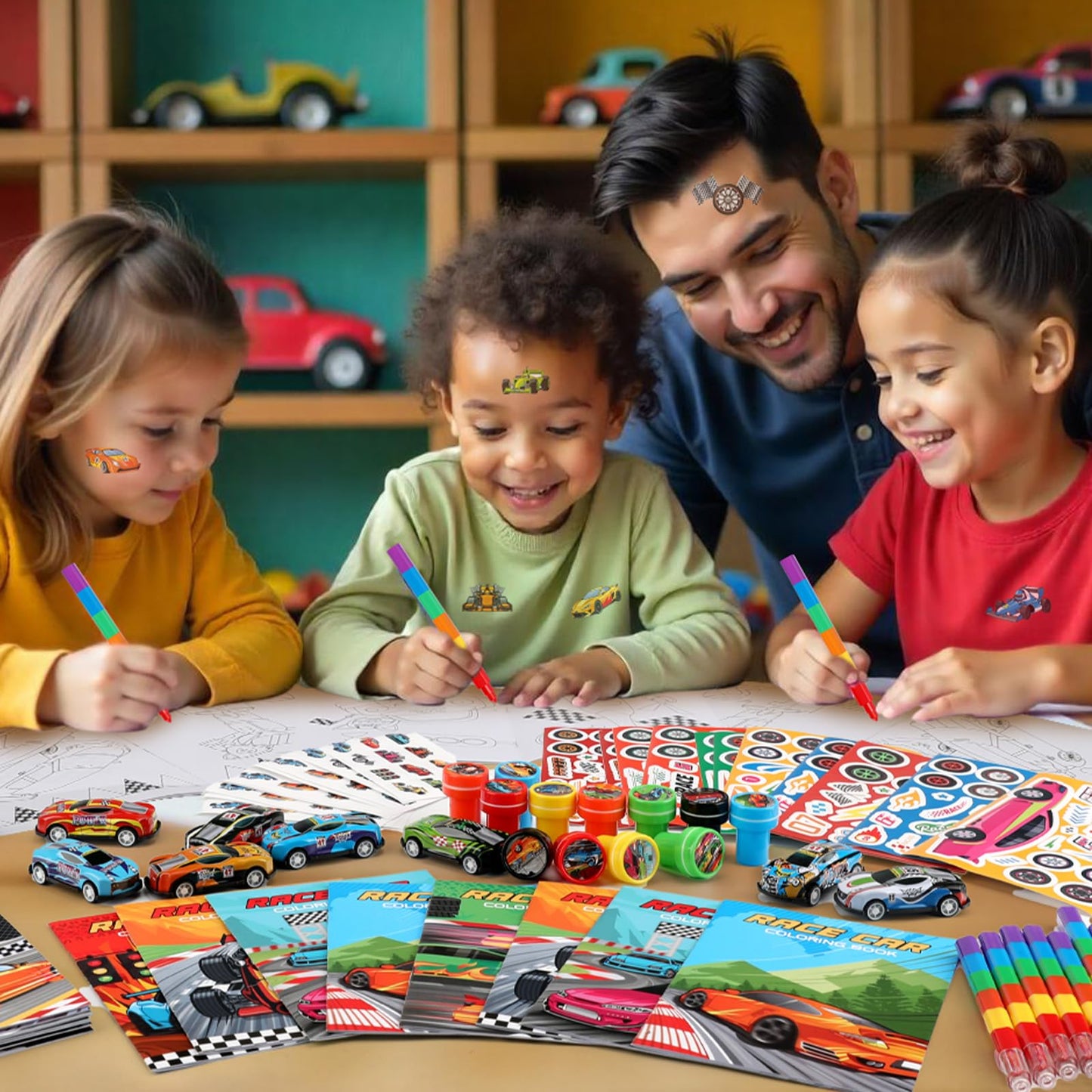 BenLouis 84Pcs Race Car Party Favors Racing Theme Coloring Books Crayons Sticker Set Bulk for Kids Fast Racecar Wheels Birthday