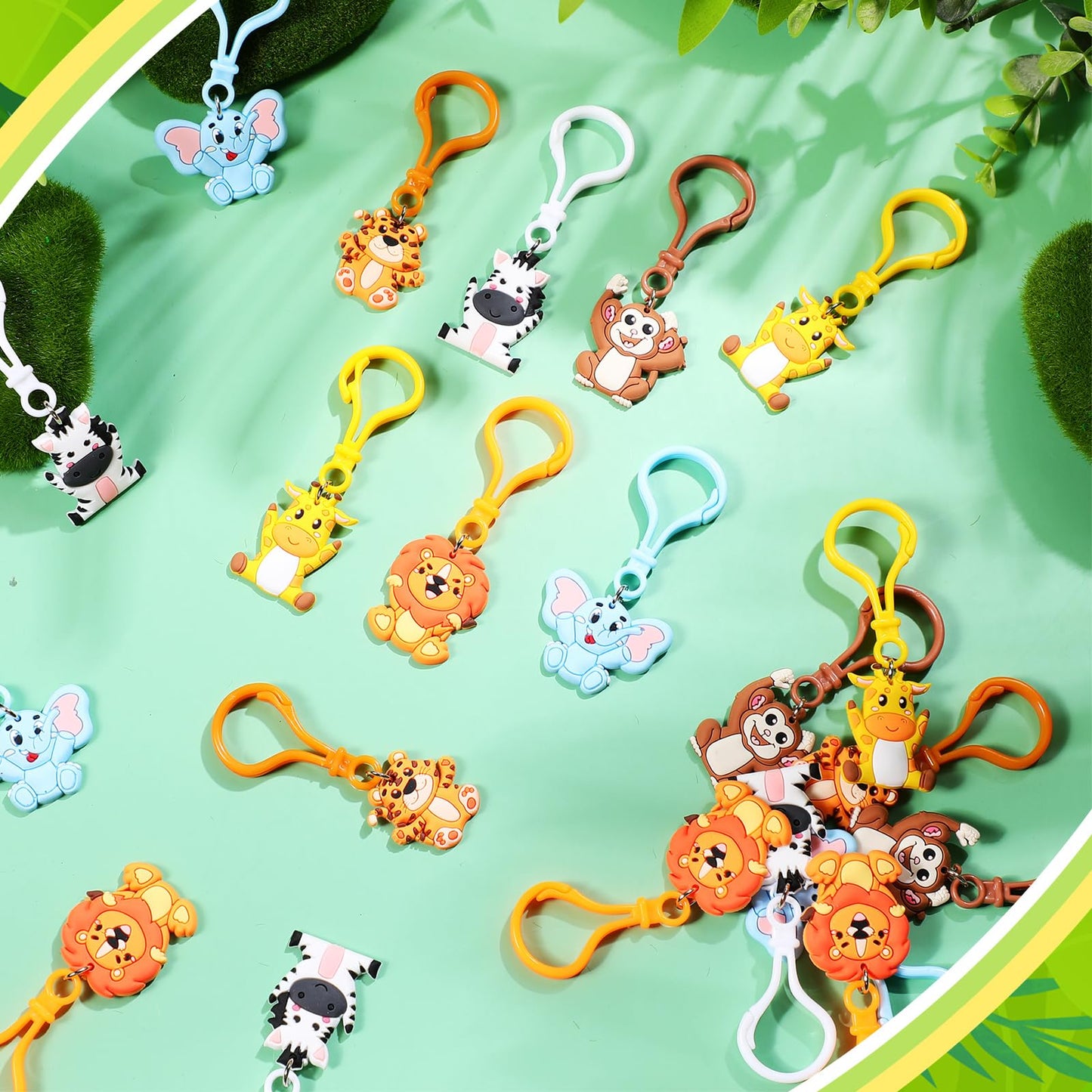 Jadive 24 Pcs Jungle Animal Keychains Safari Party Favors Birthday Decorations Cute Animal Ornament Pendant For Christmas Boy Girl Gift Reward Goodie Bag Fillers Baby Shower Supplies